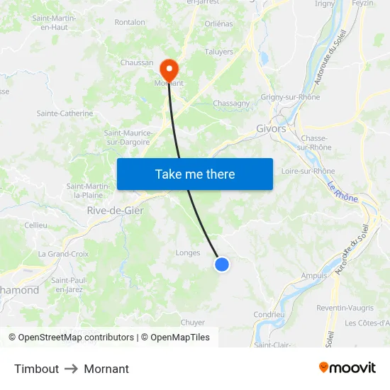 Timbout to Mornant map