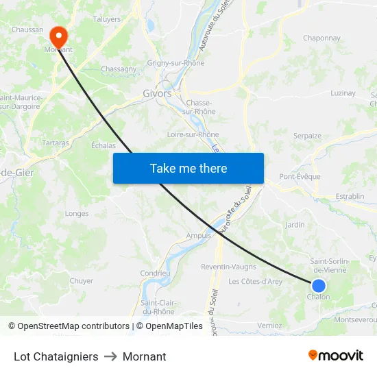 Lot Chataigniers to Mornant map
