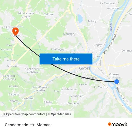 Gendarmerie to Mornant map
