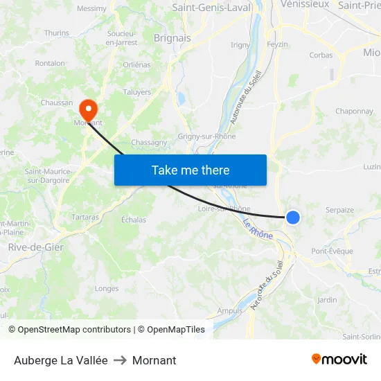 Auberge La Vallée to Mornant map