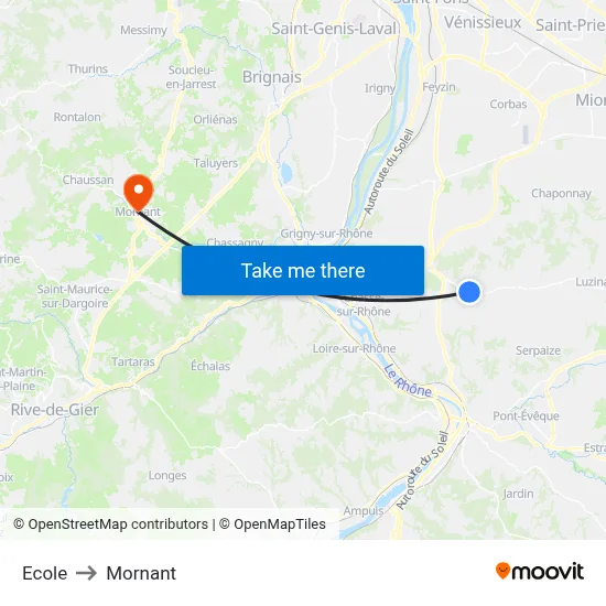 Ecole to Mornant map