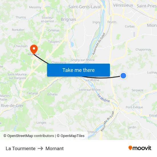 La Tourmente to Mornant map