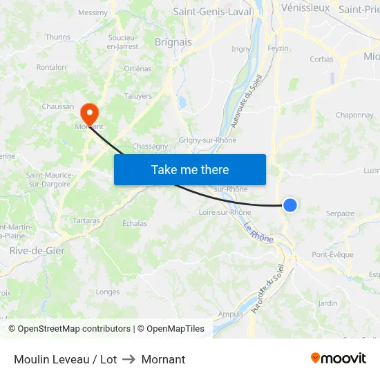 Moulin Leveau / Lot to Mornant map