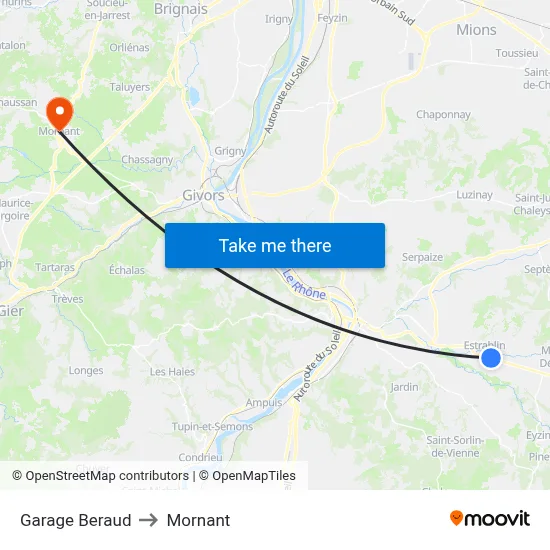 Garage Beraud to Mornant map