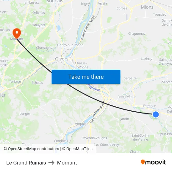 Le Grand Ruinais to Mornant map
