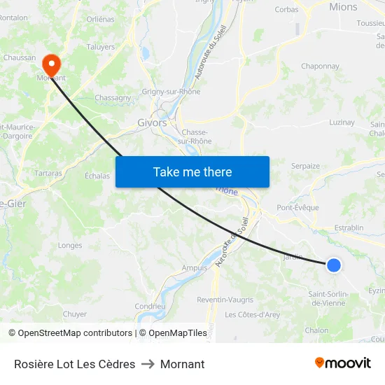 Rosière Lot Les Cèdres to Mornant map