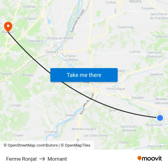 Ferme Ronjat to Mornant map