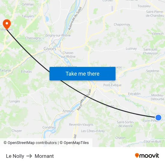Le Nolly to Mornant map