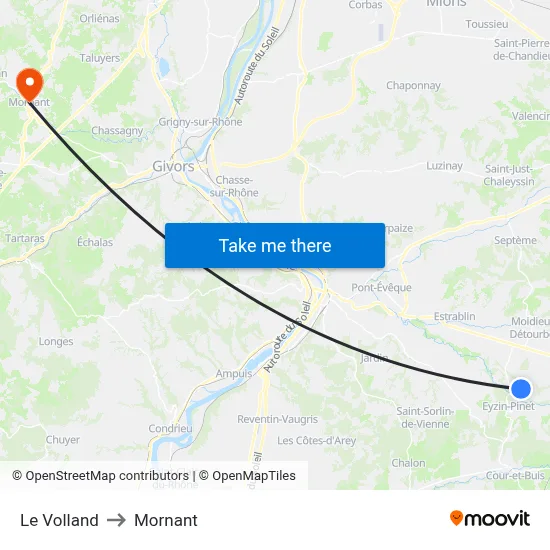 Le Volland to Mornant map