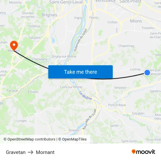 Gravetan to Mornant map