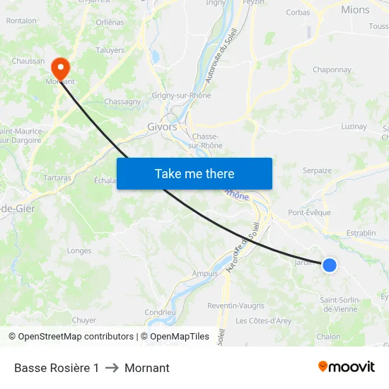 Basse Rosière 1 to Mornant map