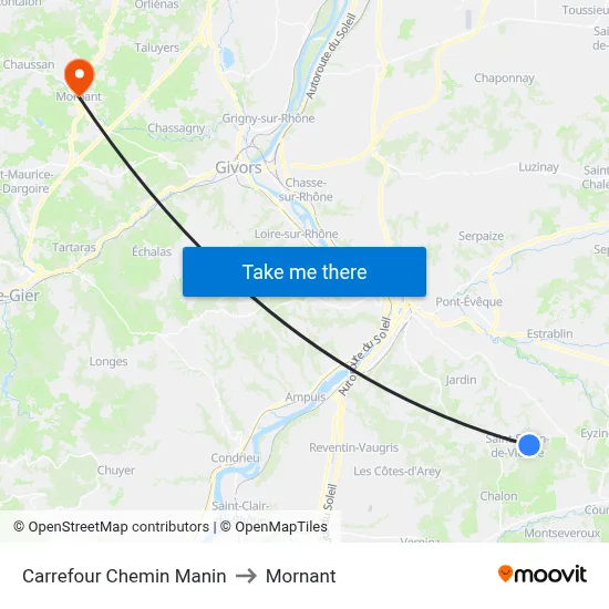 Carrefour Chemin Manin to Mornant map