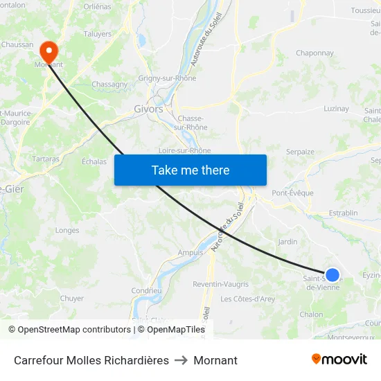 Carrefour Molles Richardières to Mornant map