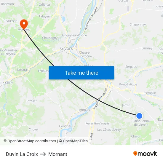 Duvin La Croix to Mornant map