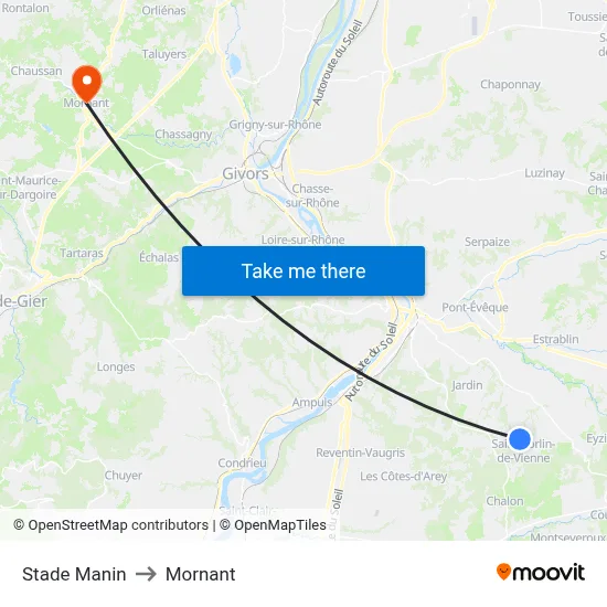 Stade Manin to Mornant map