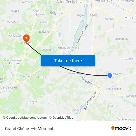 Grand Chêne to Mornant map