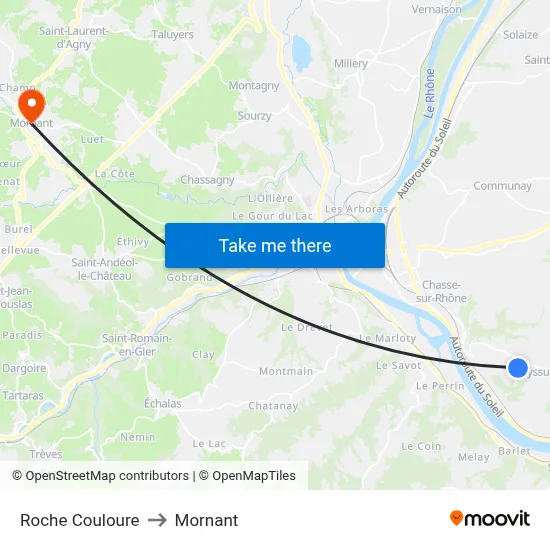 Roche Couloure to Mornant map