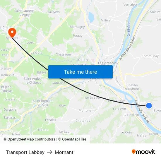 Transport Labbey to Mornant map