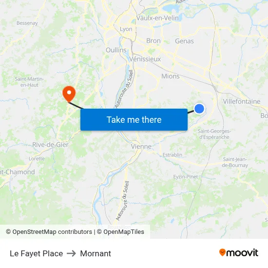 Le Fayet Place to Mornant map