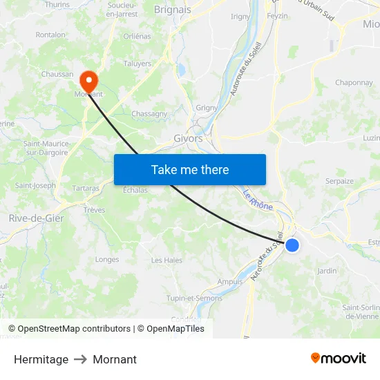 Hermitage to Mornant map