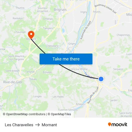 Les Charavelles to Mornant map