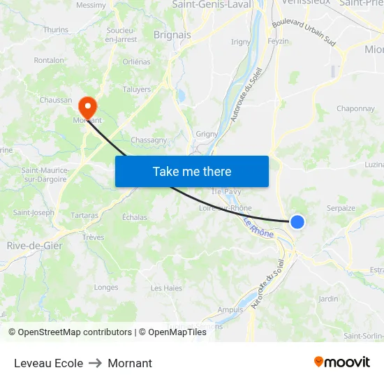 Leveau Ecole to Mornant map
