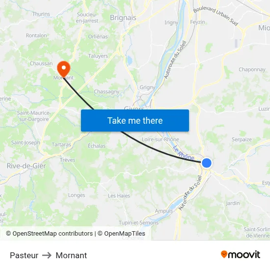 Pasteur to Mornant map