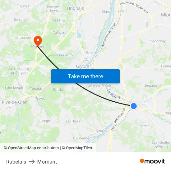 Rabelais to Mornant map