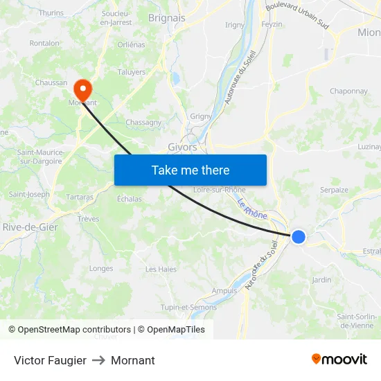 Victor Faugier to Mornant map