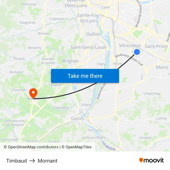Timbaud to Mornant map