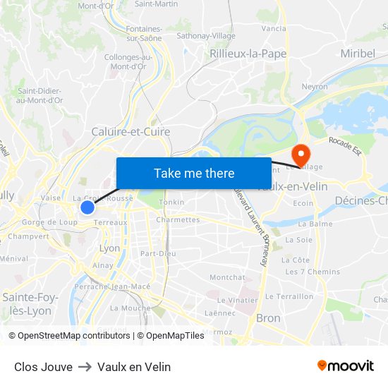 Clos Jouve to Vaulx en Velin map