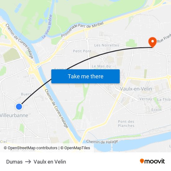 Dumas to Vaulx en Velin map