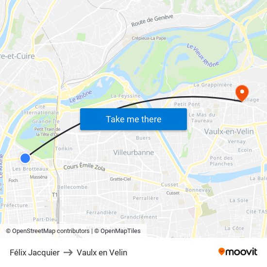 Félix Jacquier to Vaulx en Velin map