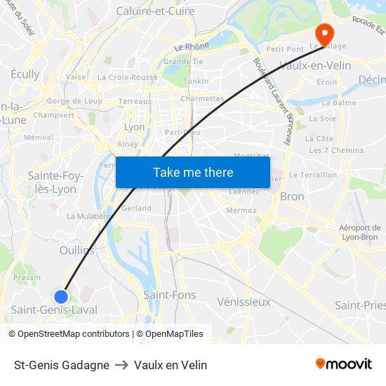 St-Genis Gadagne to Vaulx en Velin map