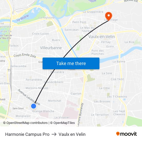 Harmonie Campus Pro to Vaulx en Velin map