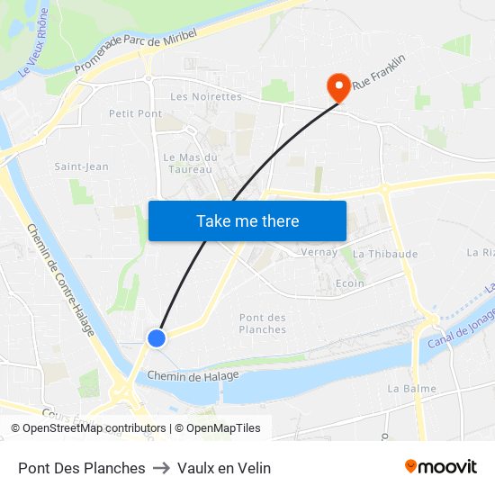 Pont Des Planches to Vaulx en Velin map