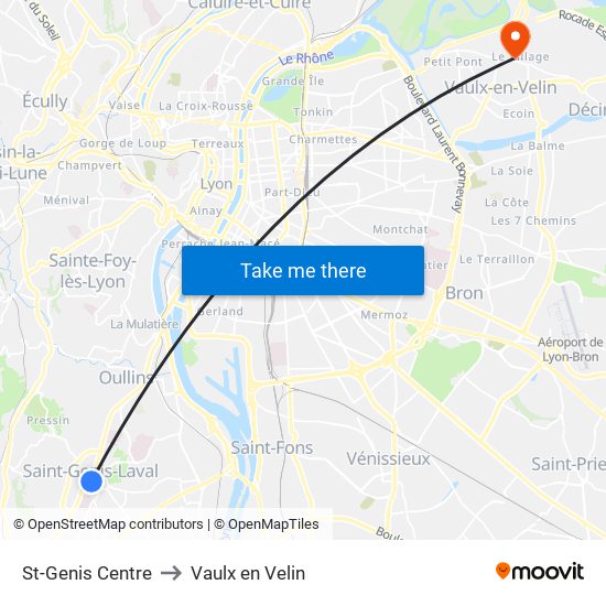 St-Genis Centre to Vaulx en Velin map