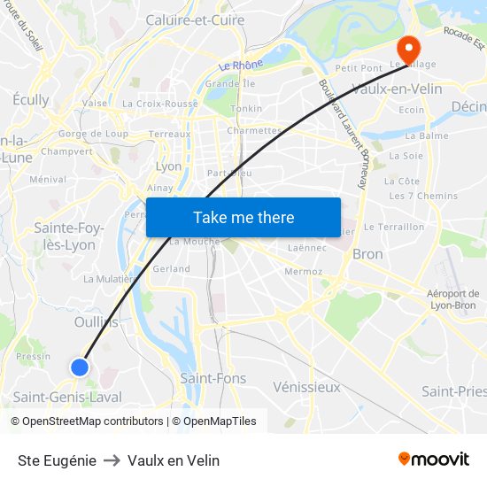 Ste Eugénie to Vaulx en Velin map