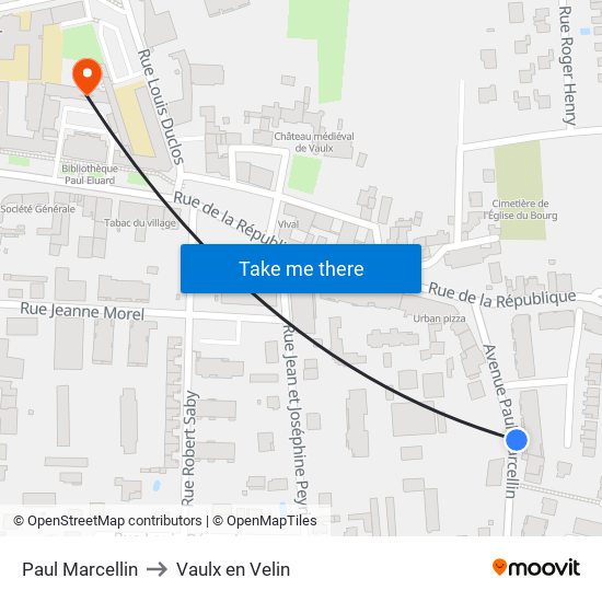 Paul Marcellin to Vaulx en Velin map