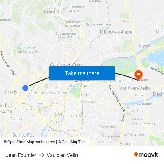 Jean Fournier to Vaulx en Velin map