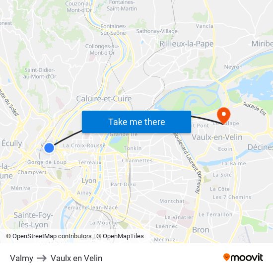Valmy to Vaulx en Velin map