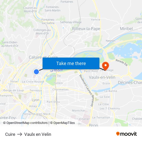 Cuire to Vaulx en Velin map