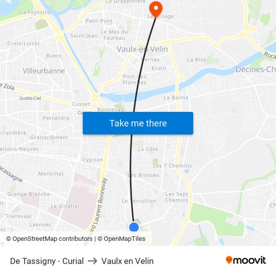 De Tassigny - Curial to Vaulx en Velin map