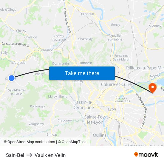 Sain-Bel to Vaulx en Velin map