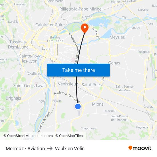 Mermoz - Aviation to Vaulx en Velin map