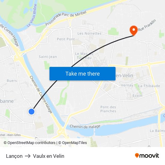 Lançon to Vaulx en Velin map
