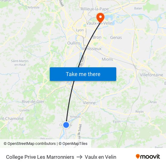 College Prive Les Marronniers to Vaulx en Velin map