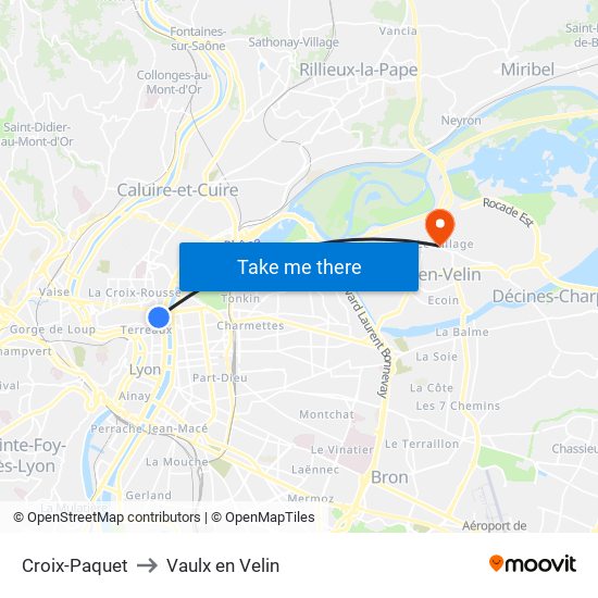 Croix-Paquet to Vaulx en Velin map
