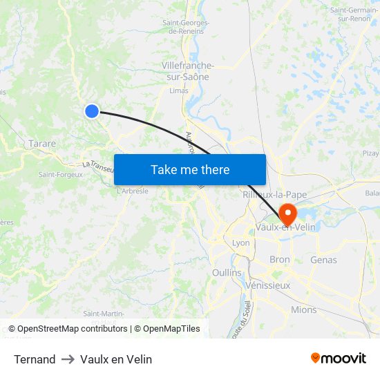 Ternand to Vaulx en Velin map