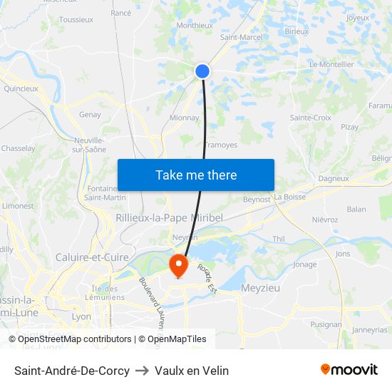 Saint-André-De-Corcy to Vaulx en Velin map